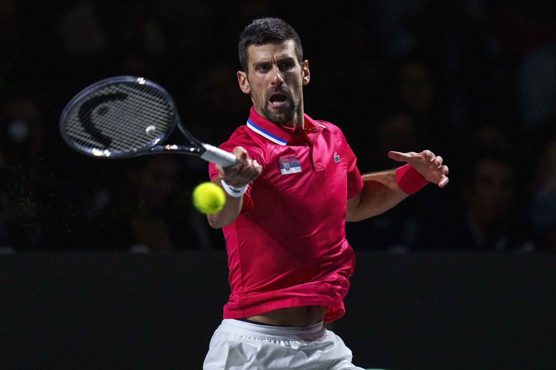 Novak Djokovic in action at the Davis Cup